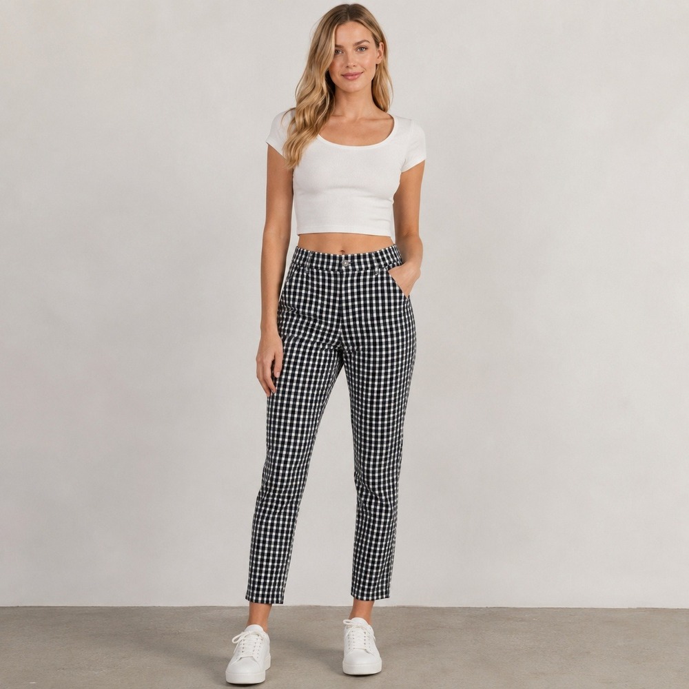 Hollister Gingham Skinny Pants Size S Black White Checkered High Rise Stretch